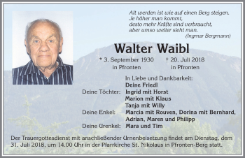 Traueranzeige von Walter Waibl von Allgäuer Zeitung, Füssen