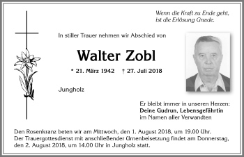 Traueranzeige von Walter Zobl von Allgäuer Anzeigeblatt