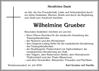 Traueranzeige von Wilhelmine Grueber von Allgäuer Anzeigeblatt
