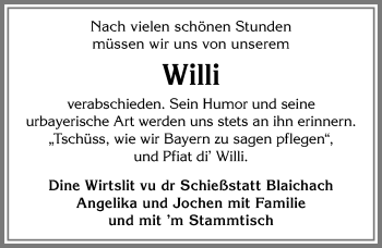 Traueranzeige von Willi  von Allgäuer Anzeigeblatt