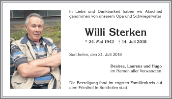 Traueranzeige von Willi Sterken von Allgäuer Anzeigeblatt