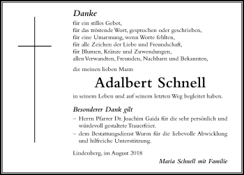Traueranzeige von Adalbert Schnell von Der Westallgäuer