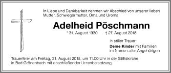 Traueranzeige von Adelheid Pöschmann von Memminger Zeitung