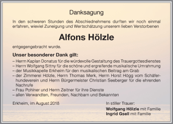 Traueranzeige von Alfons Hölzle von Memminger Zeitung