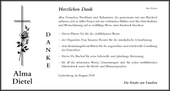 Traueranzeige von Alma Dietel von Der Westallgäuer