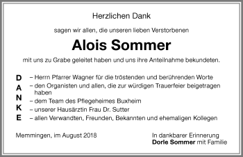 Traueranzeige von Alois Sommer von Memminger Zeitung