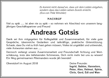 Traueranzeige von Andreas Gotsis von Allgäuer Anzeigeblatt