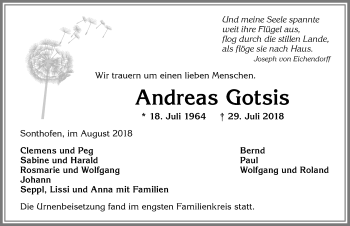 Traueranzeige von Andreas Gotsis von Allgäuer Anzeigeblatt