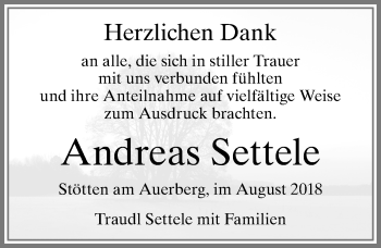 Traueranzeige von Andreas Settele von Allgäuer Zeitung, Marktoberdorf