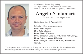 Traueranzeige von Angelo Santamaria von Der Westallgäuer