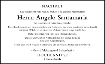Traueranzeige von Angelo Santamaria von Der Westallgäuer