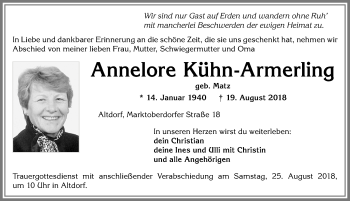 Traueranzeige von Annelore Kühn-Armerling von Allgäuer Zeitung, Marktoberdorf