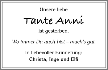 Traueranzeige von Anni  von Allgäuer Zeitung, Füssen