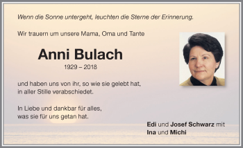 Traueranzeige von Anni Bulach von Memminger Zeitung
