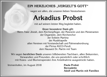 Traueranzeige von Arkadius Probst von Allgäuer Zeitung, Marktoberdorf