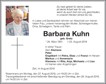 Traueranzeige von Barbara Kuhn von Memminger Zeitung