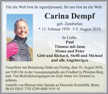 Traueranzeige von Carina Dempf von Allgäuer Zeitung, Füssen