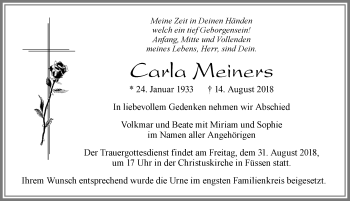 Traueranzeige von Carla Meiners von Allgäuer Zeitung, Füssen