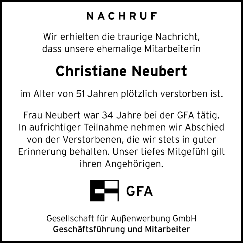  Traueranzeige für Christiane Neubert vom 02.08.2018 aus Memminger Zeitung