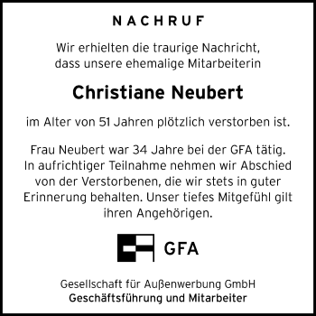 Traueranzeige von Christiane Neubert von Memminger Zeitung