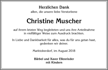 Traueranzeige von Christine Muscher von Allgäuer Zeitung, Marktoberdorf