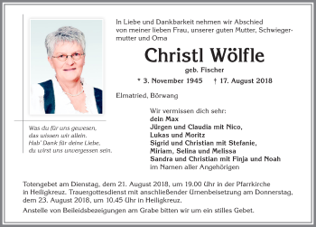 Traueranzeige von Christl Wölfle von Allgäuer Zeitung,Kempten