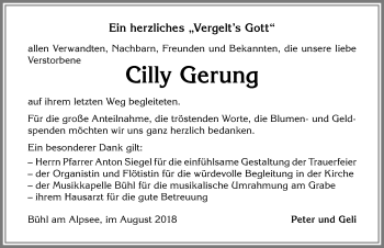 Traueranzeige von Cilly Gerung von Allgäuer Anzeigeblatt