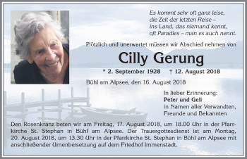 Traueranzeige von Cilly Gerung von Allgäuer Anzeigeblatt