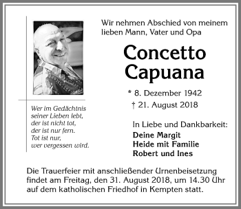 Traueranzeige von Concetto Capuana von Allgäuer Zeitung,Kempten