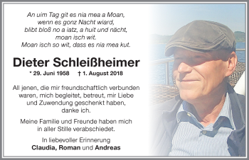Traueranzeige von Dieter Schleißheimer von Allgäuer Zeitung,Kempten