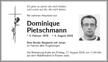 Traueranzeige von Dominique Pietschmann von Allgäuer Zeitung, Füssen