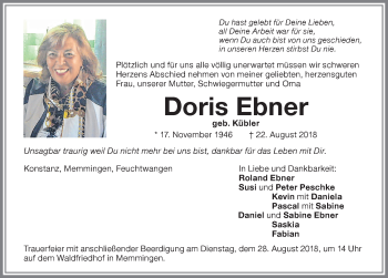 Traueranzeige von Doris Ebner von Memminger Zeitung