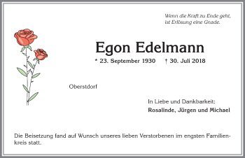 Traueranzeige von Egon Edelmann von Allgäuer Anzeigeblatt