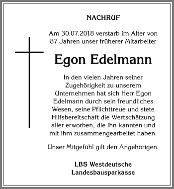 Traueranzeige von Egon Edelmann von Allgäuer Anzeigeblatt
