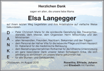 Traueranzeige von Elsa Langegger von Memminger Zeitung