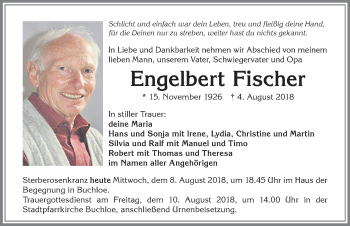 Traueranzeige von Engelbert Fischer von Allgäuer Zeitung, Kaufbeuren/Buchloe