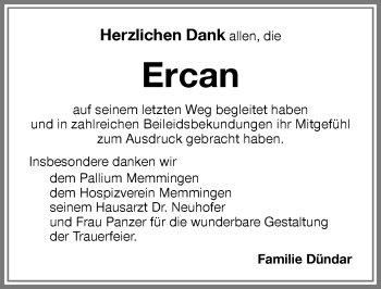 Traueranzeige von Ercan  von Memminger Zeitung