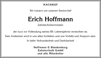Traueranzeige von Erich Hoffmann von Allgäuer Zeitung, Kaufbeuren/Buchloe