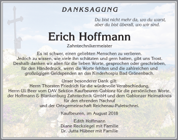 Traueranzeige von Erich Hoffmann von Allgäuer Zeitung, Kaufbeuren/Buchloe