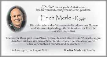 Traueranzeige von Erich Merle von Allgäuer Zeitung, Füssen