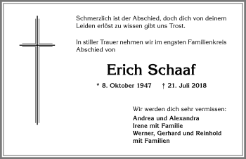 Traueranzeige von Erich Schaaf von Allgäuer Zeitung,Kempten