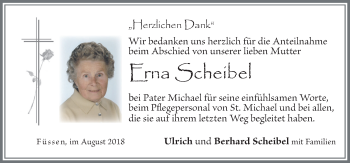 Traueranzeige von Erna Scheibel von Allgäuer Zeitung, Füssen