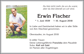 Traueranzeige von Erwin Fischer von Allgäuer Anzeigeblatt