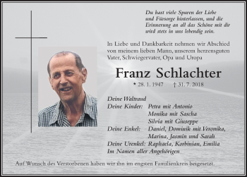 Traueranzeige von Franz Schlachter von Der Westallgäuer
