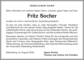 Traueranzeige von Fritz Socher von Allgäuer Anzeigeblatt