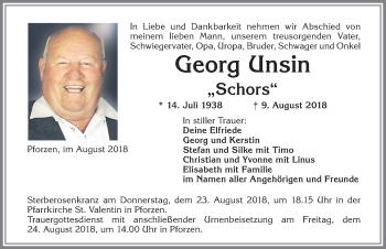 Traueranzeige von Georg Unsin von Allgäuer Zeitung, Kaufbeuren/Buchloe