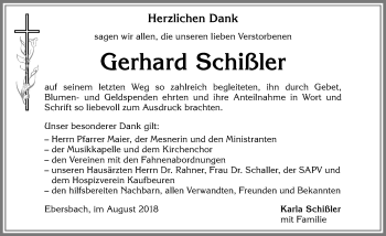 Traueranzeige von Gerhard Schißler von Allgäuer Zeitung, Marktoberdorf