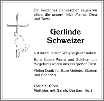 Traueranzeige von Gerlinde Schweizer von Allgäuer Anzeigeblatt