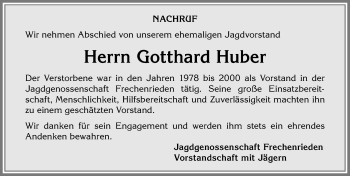 Traueranzeige von Gotthard Huber von Memminger Zeitung