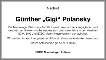 Traueranzeige von Günther Polansky von Memminger Zeitung